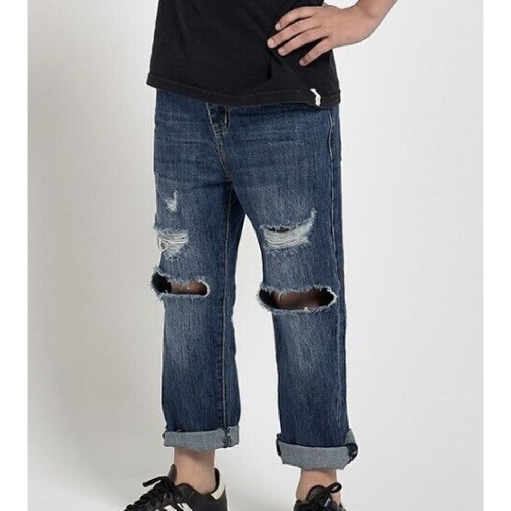 New One Teaspoon Hooligans Jeans Girls Boys 5-6 Oxford Blue Distressed